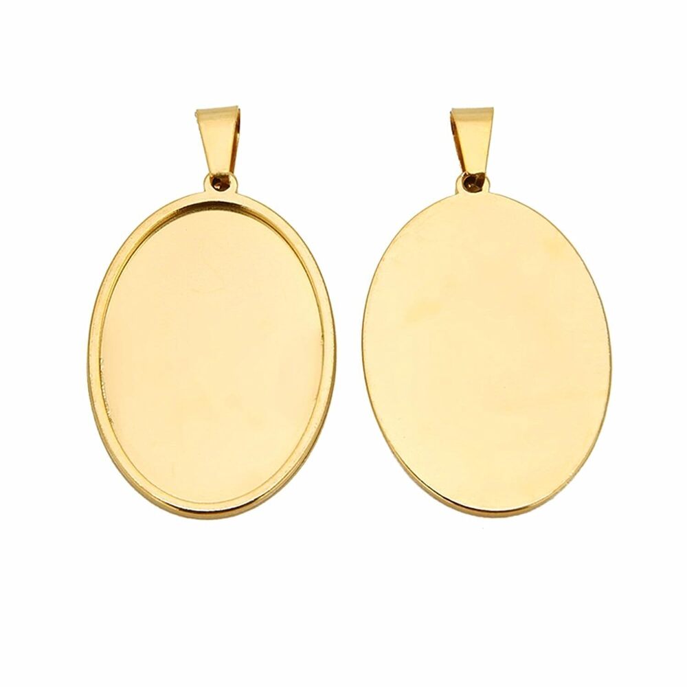 3321 SAUNCHI 10pcs Stainless Steel Gold Plated Oval Cabochon Pendant Blank